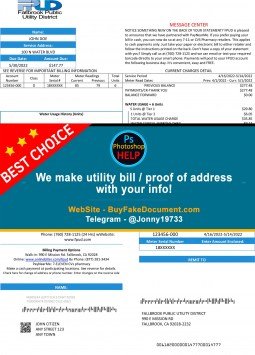 California Fallbrook Public Sample Fake utility bill